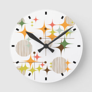 Relógio Redondo Meio século Moderno de Starbursts e Globos