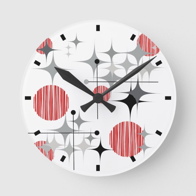 Relógio Redondo Meio século Moderno de Starbursts e Globos (Frente)