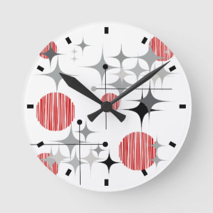 Relógio Redondo Meio século Starbursts moderno e globos