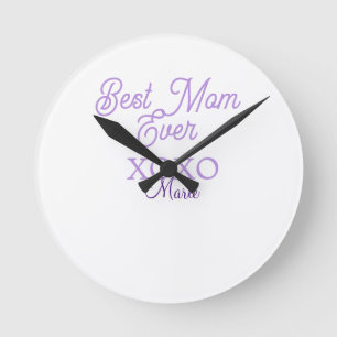 Relógio Redondo melhor mãe de sempre xoxo nome roxo elegante dia d