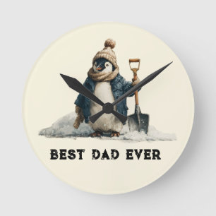 Relógio Redondo Melhor Papai de Todos os Tempos Design de Pinguim
