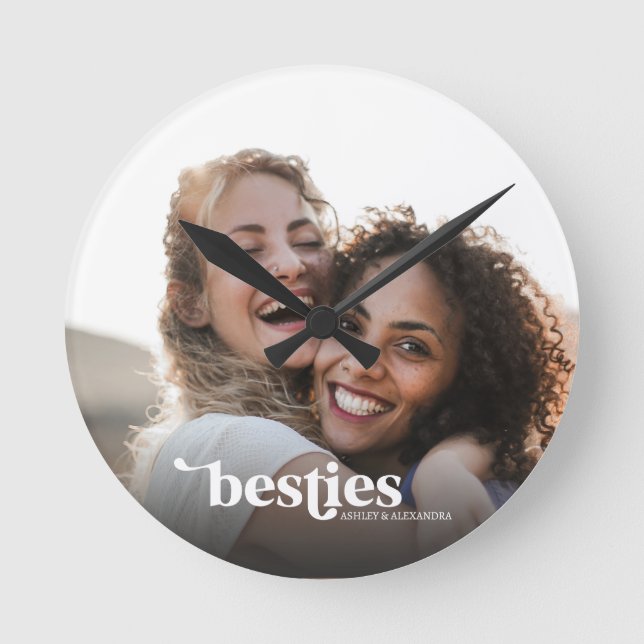 Relógio Redondo Melhores Amigas Foto Personalizada (Frente)