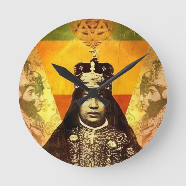 Relógio Redondo Menen Asfaw Haile Selassie HIM Jah Rastafari  (Frente)