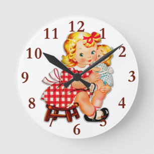 Relógio Redondo Menina retrô boneca vintage criança