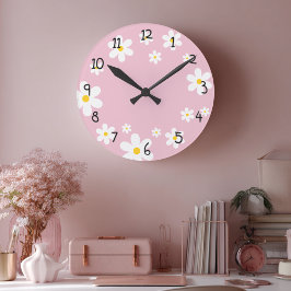 Relógio Redondo Meninas Floral Daisy Pink Clock
