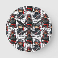 Meninas Ninja Anime com Design de Padrão de Texto