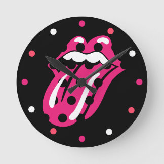 Relógio Redondo Meninas Rock Tongue Pink Black Bedroom Decor
