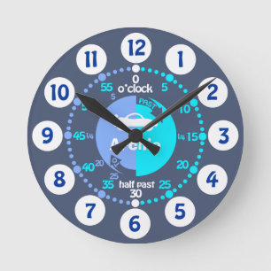 Relógio Redondo Meninos aprendem a dizer hora cinza azul chamada r