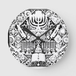 Relógio Redondo Menorá Judaica de Hanukkah Hebraica