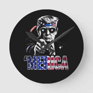 Relógio Redondo Merica Trump American Flag EUA