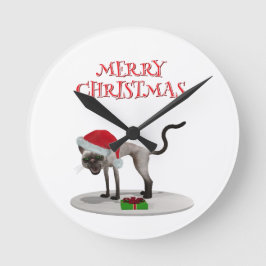 Relógio Redondo Merry Christmas. Cat with Santa hat
