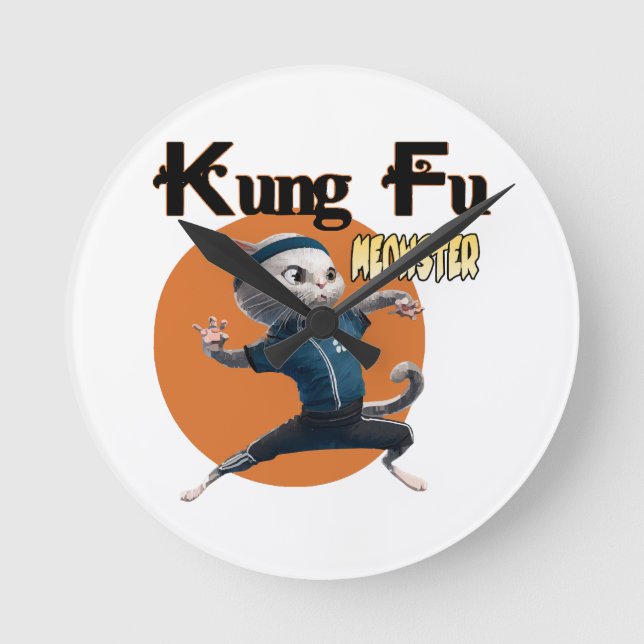 Relógio Redondo Mestre Meow do Kung Fu (Frente)