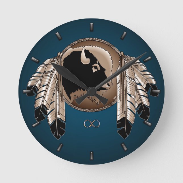 Relógio Redondo Metis Clock First Nation Spirit Buffalo Wall Clock (Frente)