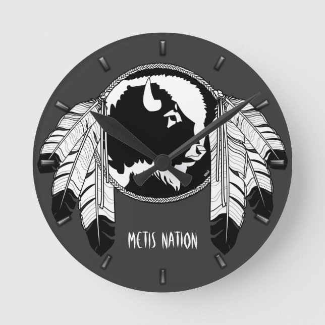 Relógio Redondo Metis Clock First Nation Spirit Buffalo Wall Clock (Frente)