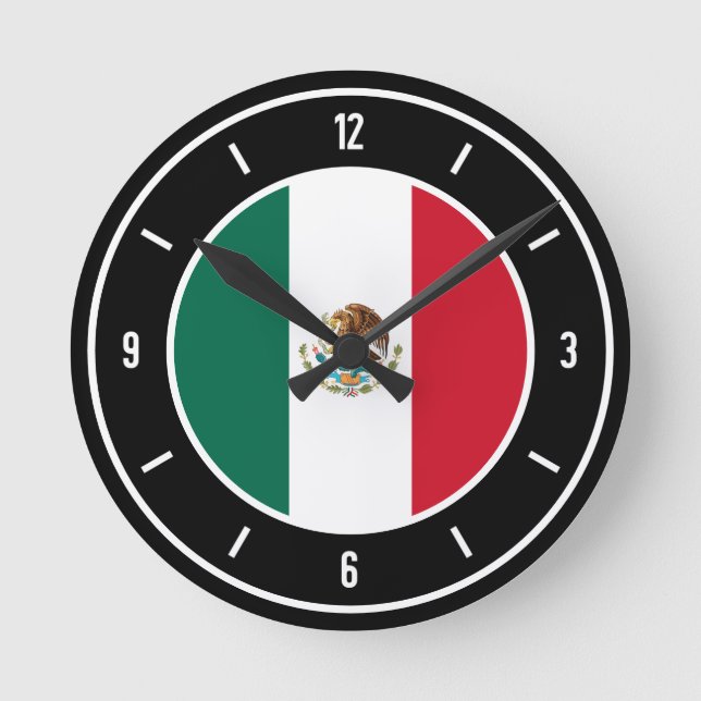 Relógio Redondo México Flag Elegante (Frente)