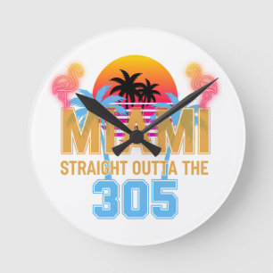Relógio Redondo Miami Straight Outta The 305 Vintage Pôr-do-Sol Ne