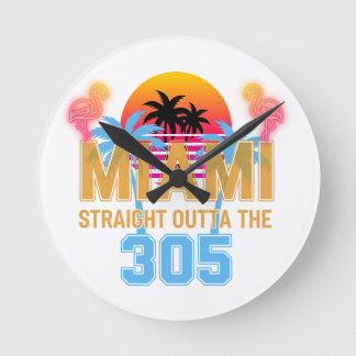 Relógio Redondo Miami Straight Outta The 305 Vintage Pôr-do-Sol Ne
