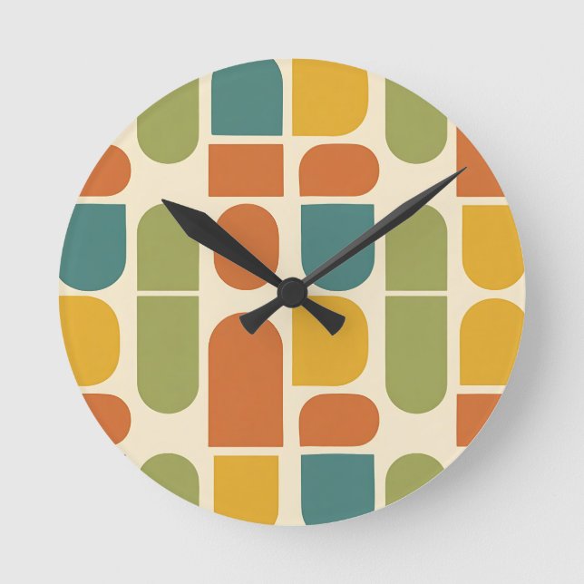 Relógio Redondo Midcentury Modern Organic Shapes Pattern (Frente)
