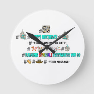 Relógio Redondo Mikitiez hashtag felizaniversário emoji personaliz