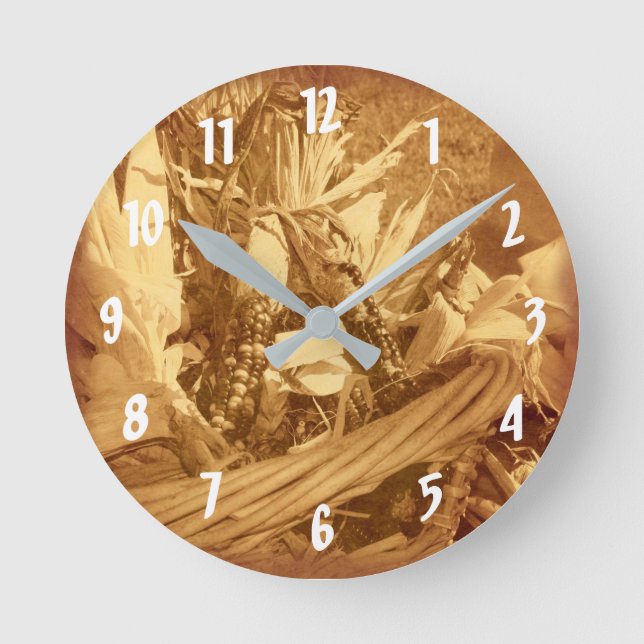 Relógio Redondo Milho Indiano No Soquete Mais Vestido Da Sepia (Frente)