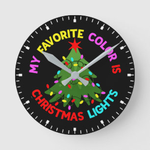 Relógio Redondo Minha Cor Favorita é Luzes de Natal-78678
