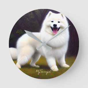 Relógio Redondo Minha Ideia de Presente Personalizada Samoyed, Cut