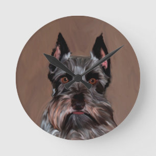 Relógio Redondo Miniatura Schnauzer — Pintura De Cor De Água