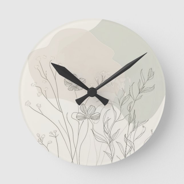 Relógio Redondo Minimal Botanical Decor – Abstract Wildflower Line (Frente)