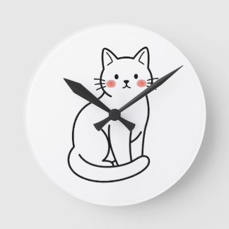 Relógio Redondo Minimal Cat Wall Clock – Cute Simple Kitty Design