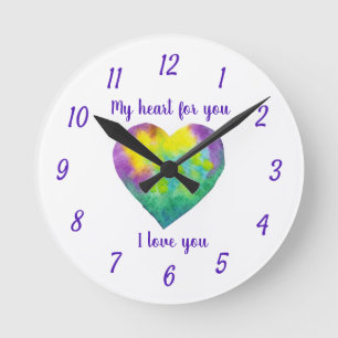 Relógio Redondo Minimalista eu te amo o coração do arco-íris