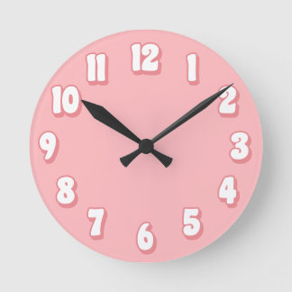 Relógio Redondo Minimalista Rosa Pastel Branco Retro Simples