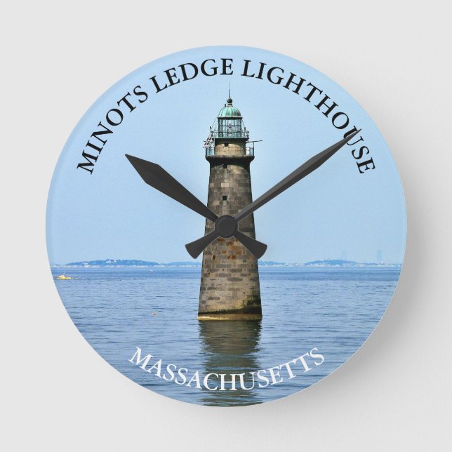 Relógio Redondo Minots Ledge Lighthouse Massachusetts Wall Clock (Frente)