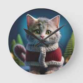 Relógio Redondo Minskin Kitten Em Um Fato De Natal