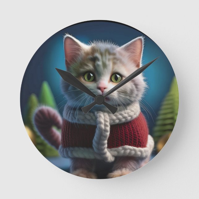 Relógio Redondo Minskin Kitten Em Um Fato De Natal (Frente)