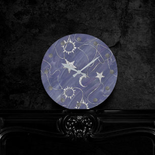 Relógio Redondo Mística encantadora  Estrelas de Lua de Prata —