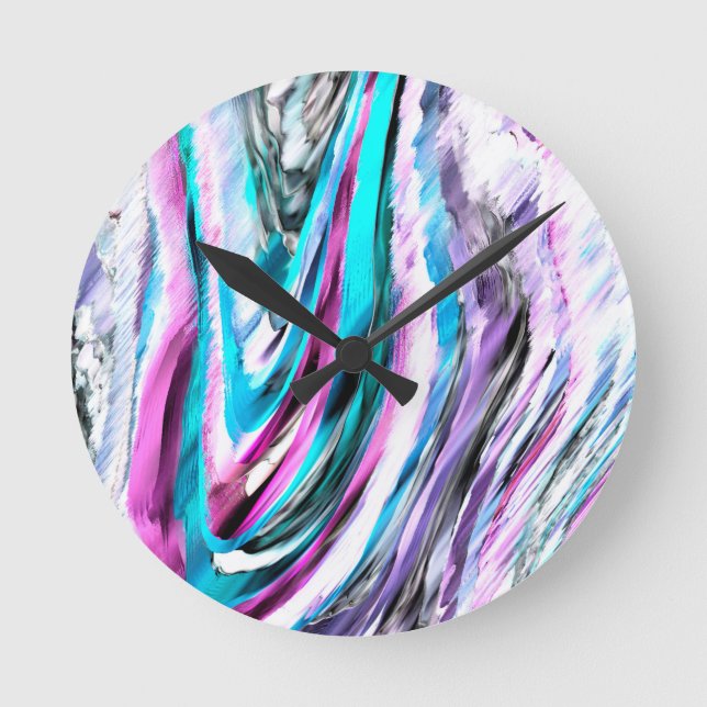 Relógio Redondo misto de gradiente e chuviscado, ciano e rosa (Frente)