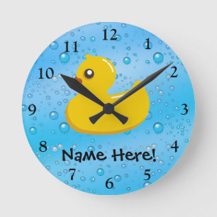 Relógio Redondo Miúdos personalizados do pato bolhas azuis de
