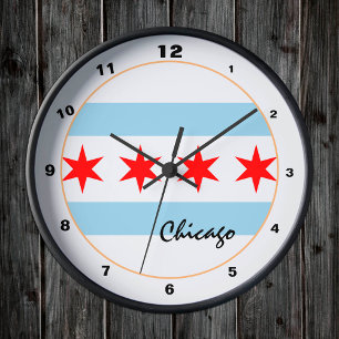 Relógio Redondo Moda de tendências de Chicago Flag & Illinois /des