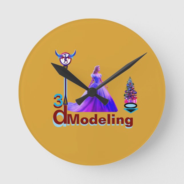 Relógio Redondo Modelagem Bela Cinderela 3D - (Frente)