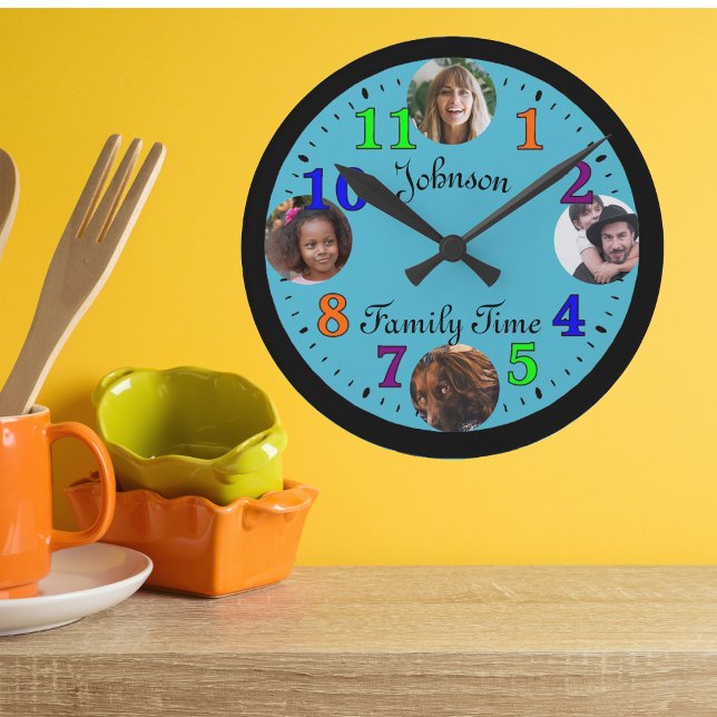 Relógio Redondo Modelo Moderno de Foto Personalizada de Família (Family Clock)