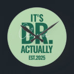 Relógio Redondo Modern Custom Dr. Name Date Dark Green Button<br><div class="desc">Modern Custom Dr. Name Date Dark Green clock.</div>