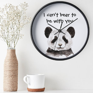 Relógio Redondo Moderna citação Romântica com Panda Negra e Branca