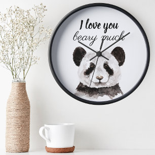 Relógio Redondo Moderno Eu Amo Você Beber Um Panda Muito Preto E