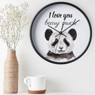 Relógio Redondo Moderno Eu Amo Você Beber Um Panda Muito Preto E B