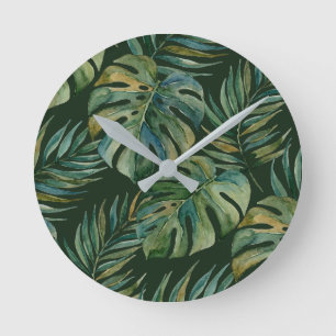 Relógio Redondo Moku Island Aquarela Havaiana Monstera - Verde