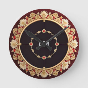 Relógio Redondo Moldura Elegante Com Decoração Floral Ornata