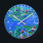 Relógio Redondo Monet - Lírios-d'água (Vermelho), famoso trabalho<br><div class="desc">Claude Monet,  trabalho de arte</div>