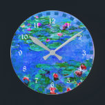 Relógio Redondo Monet - Lírios-d'água (Vermelho), famoso trabalho<br><div class="desc">Claude Monet,  trabalho de arte</div>