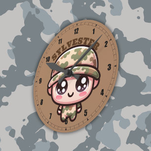 Relógio Redondo Monograma da Camuflagem do Exército Kawaii Cute