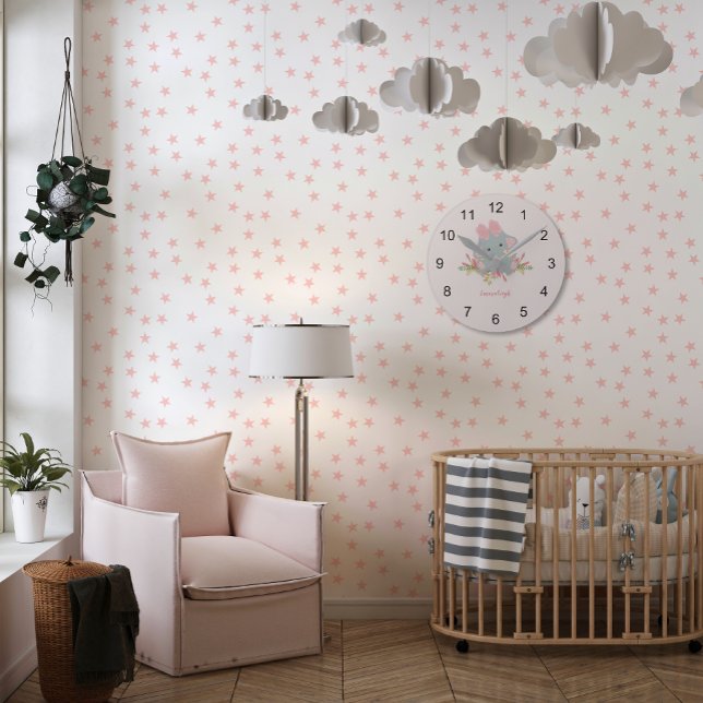 Relógio Redondo Monograma da Menina Elefante-Gelada (Criador carregado)